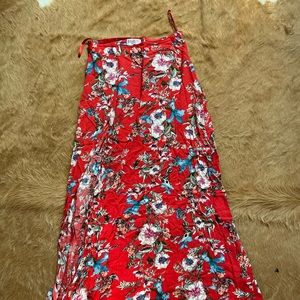 Red tropical print XIX Palms Baugh waisted Maxi skirt